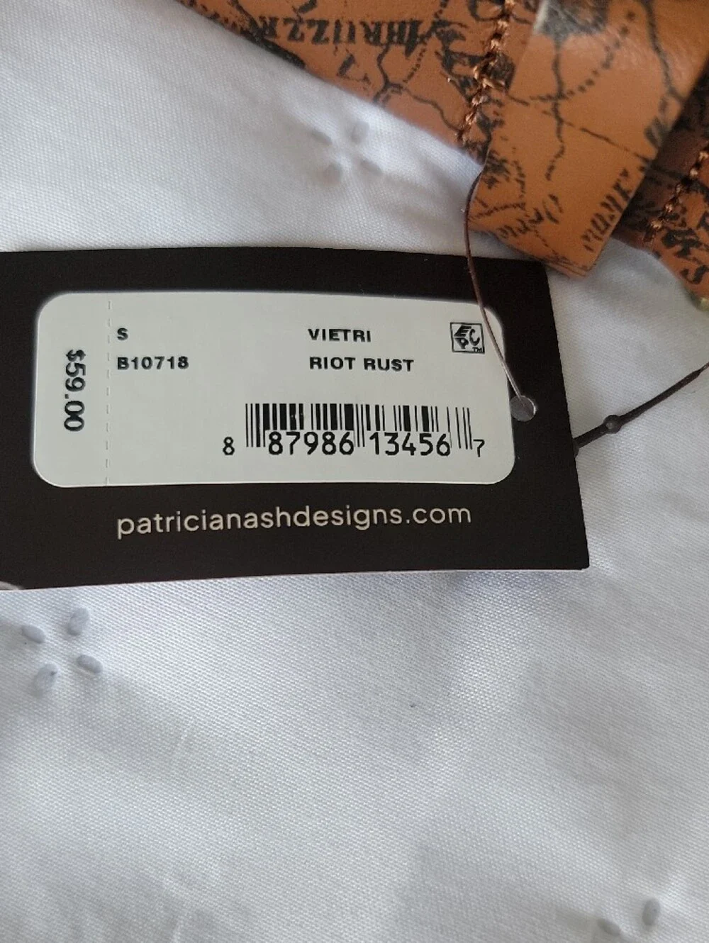 Patricia Nash Tan/Brown Leather Map-Print Belt with Brass Buckle, NWT, Small